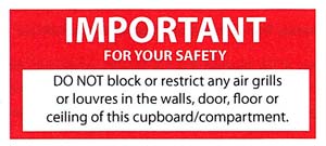 Compartment Ventilation warning label, gas safety