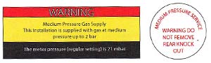 Medium pressure gas meter label