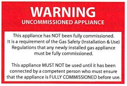 Uncommissioned appliance label